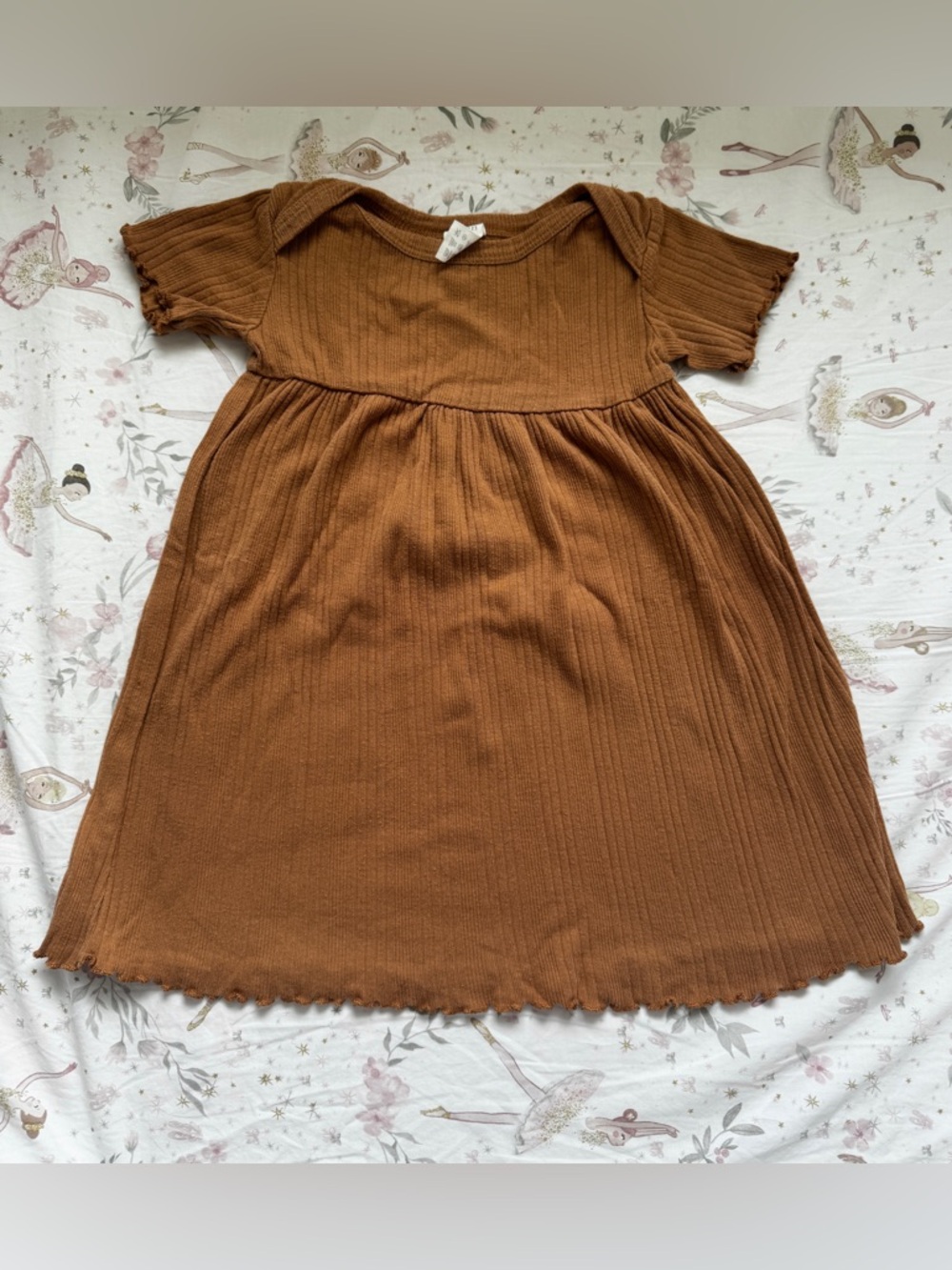 Kate Quinn Organic Cotton Girls Ribbed Dress 18–24M Neutral Boho Prairie